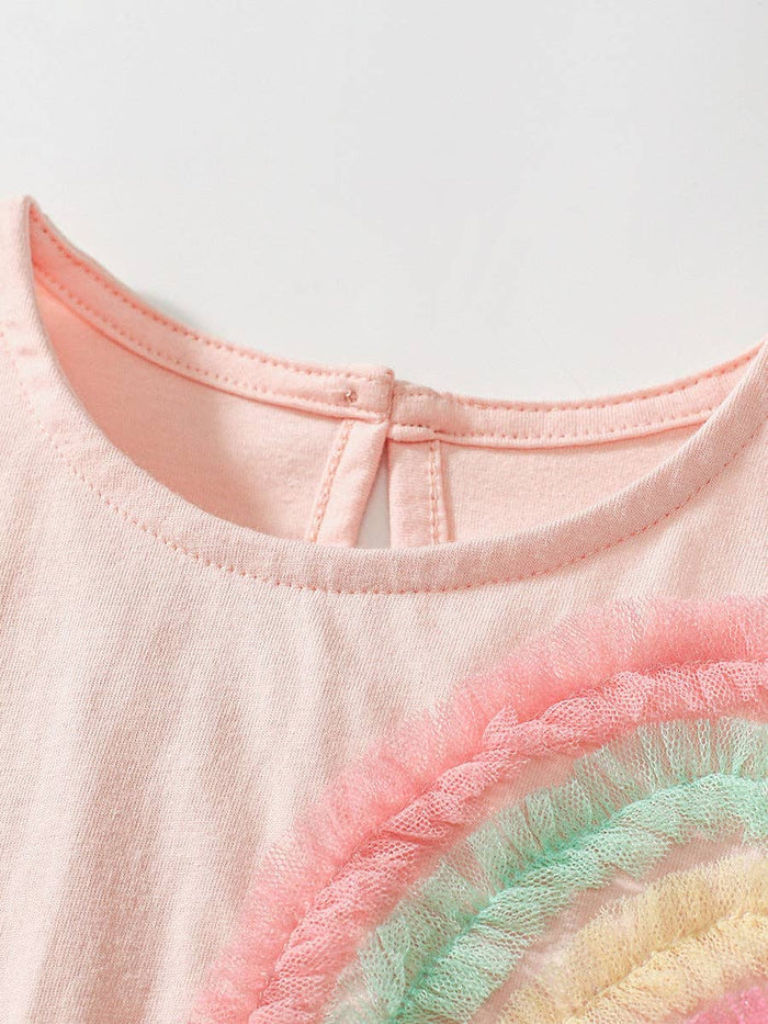 Soft Pink Rainbow Tulle Flutter Dress
