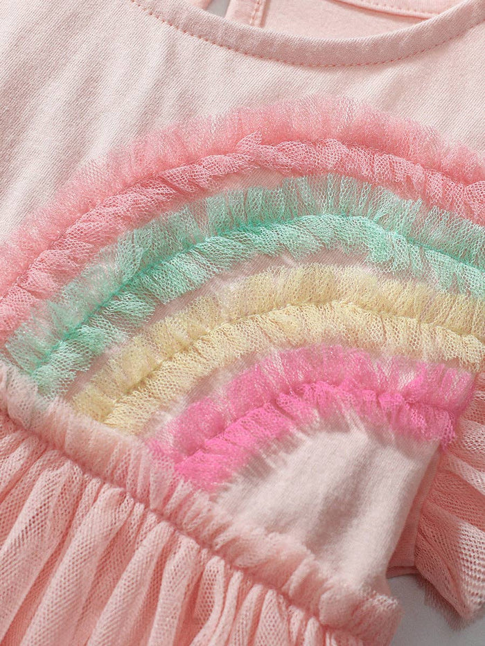 Soft Pink Rainbow Tulle Flutter Dress