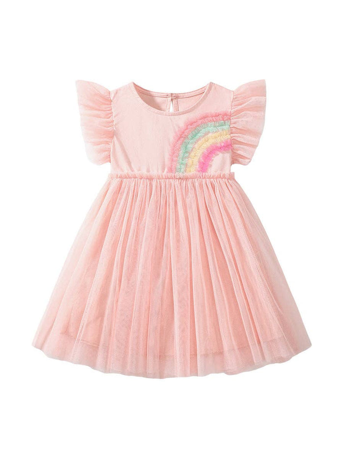 Soft Pink Rainbow Tulle Flutter Dress