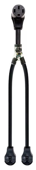 Black Southwire 50A to 30A Y-Adapter Electrical Splitter - Full Length View | United RV Parts