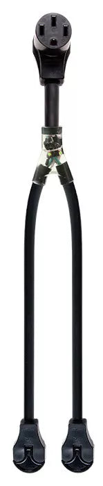 Black Southwire 50A to 30A Y-Adapter Electrical Splitter - Full Length View | United RV Parts
