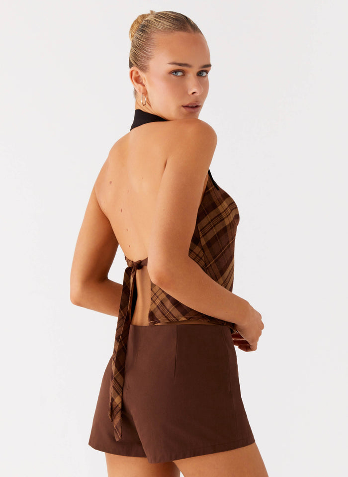 Stateside Cowl Top - Plaid