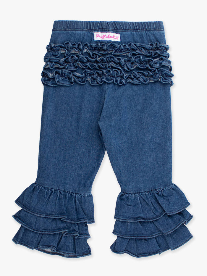 Stretch Denim Flare Pants with Ruffles