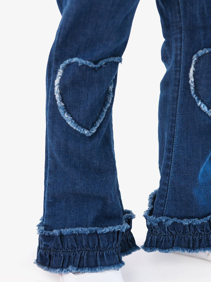 Stretch Denim Heart Applique Crop Flare Jeans