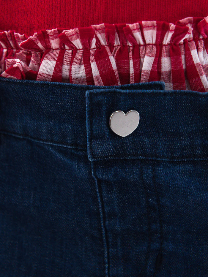 Stretch Denim Heart Applique Crop Flare Jeans