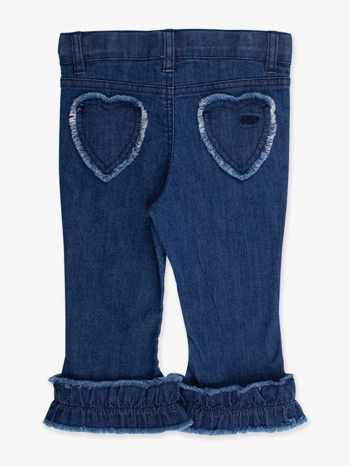 Stretch Denim Heart Applique Crop Flare Jeans
