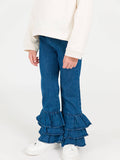 Stretch Denim Ruffle Flare Pants