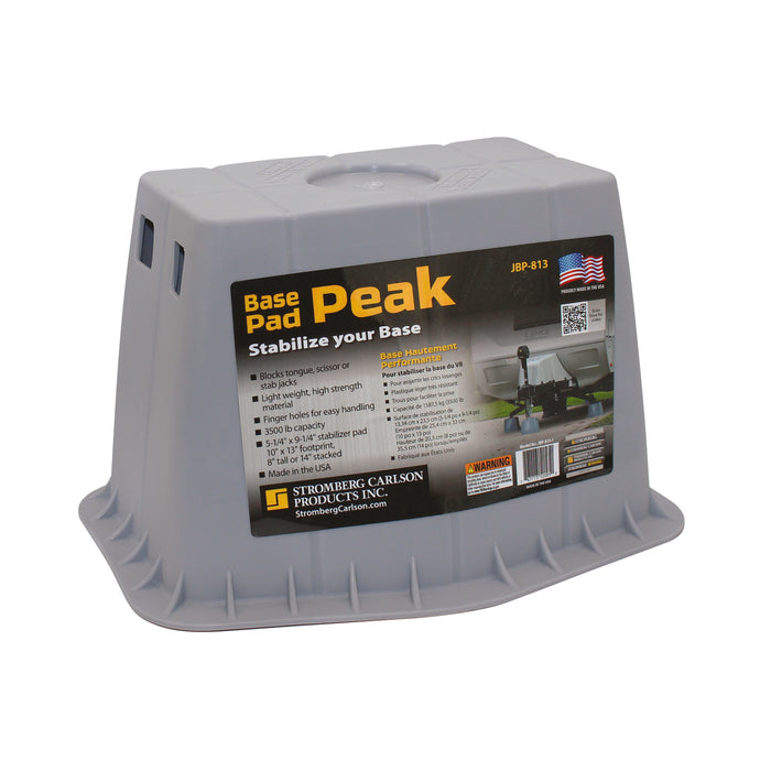 Grey Plastic RV Jack Base Pad Peak JBP-813.1 - Front Angle with Packaging | United RV Parts