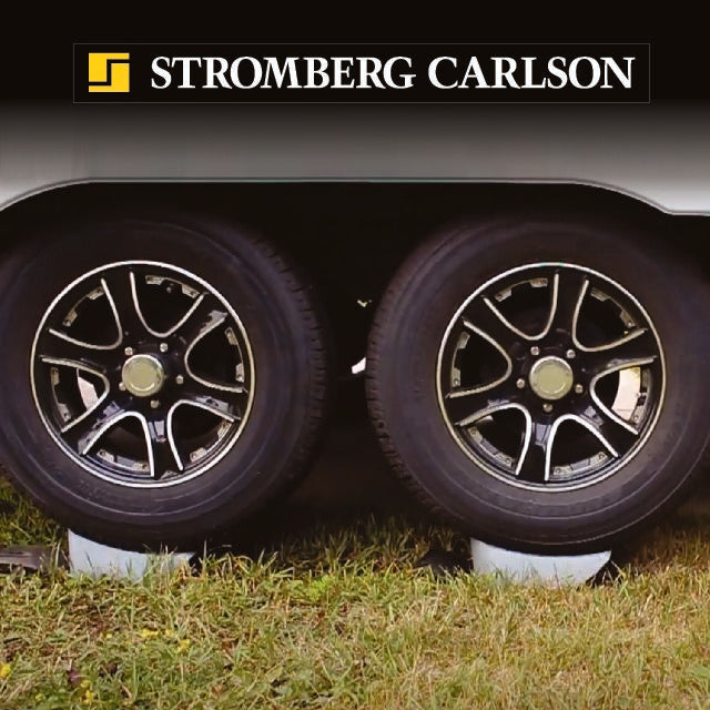 Stromberg Carlson JBP-C302 Trailer Levelers Installed Under Dual Trailer Wheels - In-Use View | United RV Parts