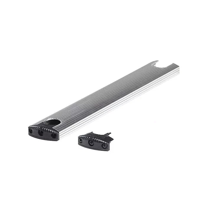 Chrome Aluminum RV Exterior Ladder Tread 8540-NT with Black End Caps - Angled View | United RV Parts