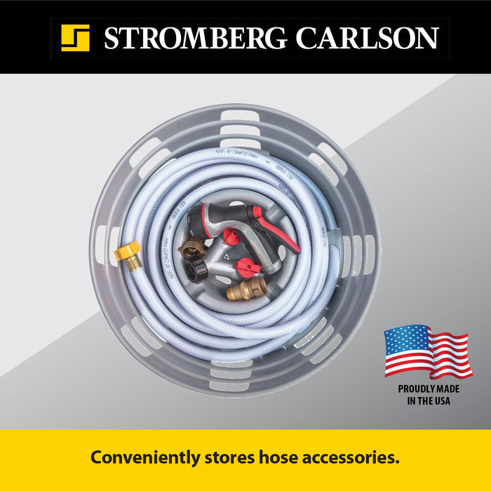 Stromberg Carlson Water Hose Caddy with Coiled Hose & Fittings - Top View | United RV Parts
