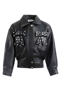 Studded Bow Vegan Leather Jacket