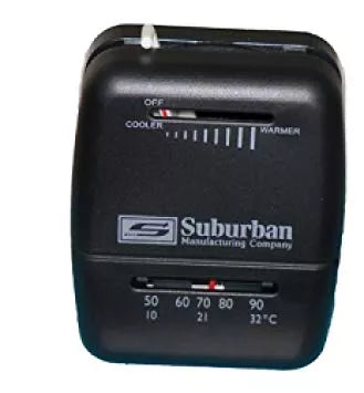 Black Suburban Heat Only Wall Furnace Thermostat 161210 - Front View | United RV Parts