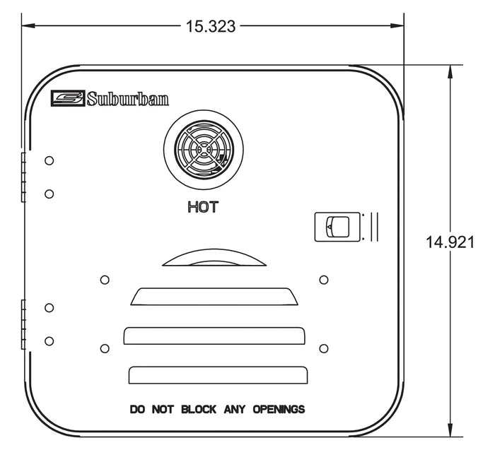 Suburban RV Water Heater Access Door Technical Diagram - Dimensions Layout | United RV Parts