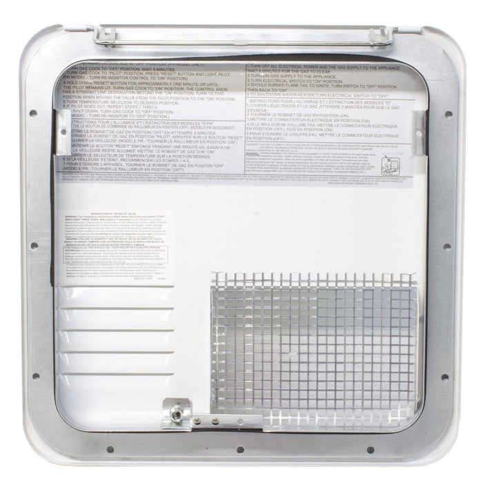 White Suburban Water Heater Access Door - Interior View with Instructions | United RV Parts