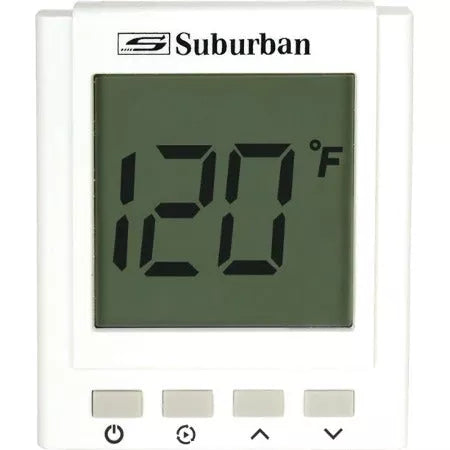 White Suburban Digital Water Heater Control Center 161291 120°F Display - Front View | United RV Parts
