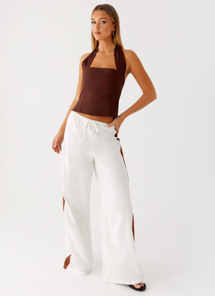 Sunflare Linen Halter Top - Chocolate
