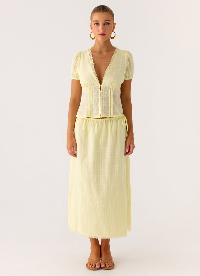 Sweet Lullaby Midi Skirt - Lemon Yellow