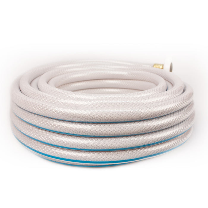 White Braided AquaFlex RV Drinking Water Hose 25ft Coiled - Side Angle | United RV Parts