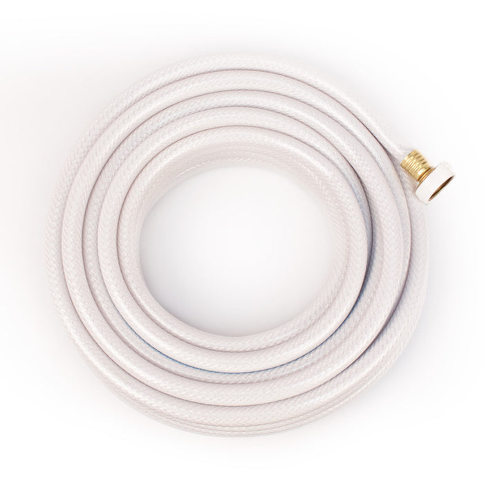 White Braided AquaFlex RV Fresh Water Hose 25ft Coiled - Top View | United RV Parts