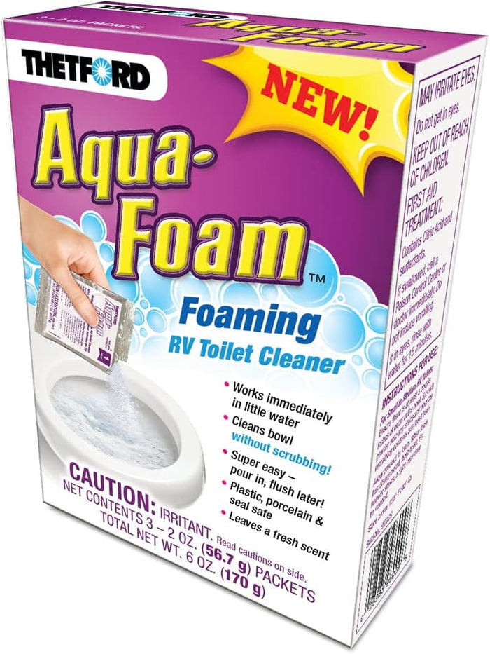 Purple Thetford Aqua-Foam Foaming RV Toilet Cleaner Box - Front View | United RV Parts