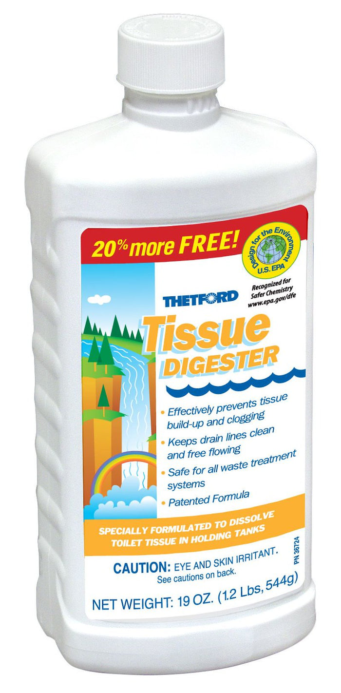 White Plastic Thetford Tissue Digester 19oz Bottle - Front View | United RV Parts