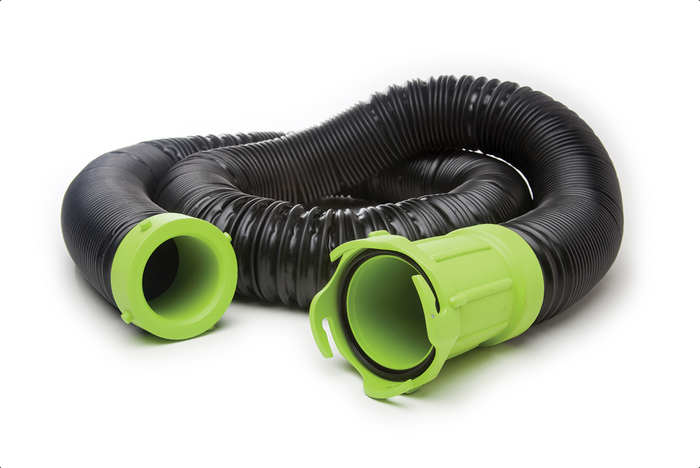 Black TPE Titan Sewer Hose with Green Fittings - Coiled View | United RV Parts