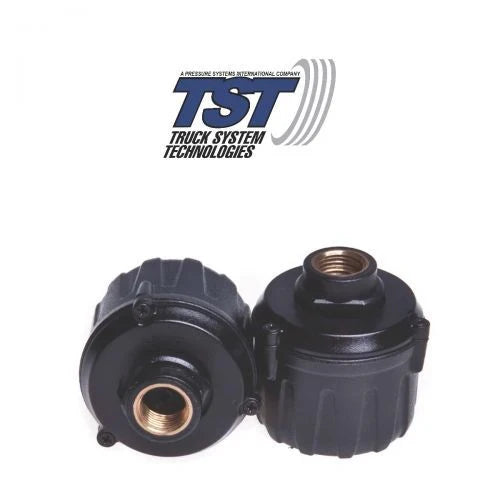 Black Plastic RV Tire Pressure Sensors - Close-up Pair View | United RV Parts
