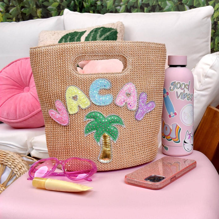 Vacay Patched Mini Straw Top-Handle Bag