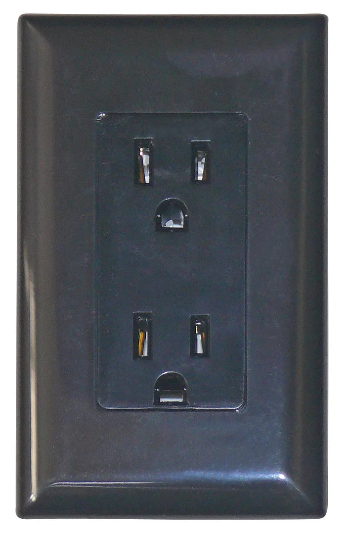 Black Valterra 15 Amp Dual Outlet Receptacle with Weather Cover - Front View | United RV Parts
