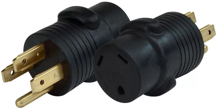 Black Valterra 30 Amp to 50 Amp RV Power Adapter - Side View | United RV Parts