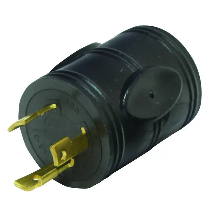 Black Valterra 30A Generator Adapter Male Plug - Side View | United RV Parts
