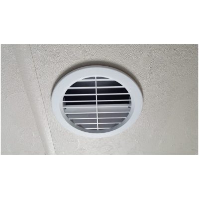Valterra A10-3361VP Round AC Register Installed in RV Ceiling - Installation View | United RV Parts