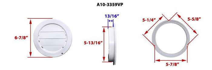 Valterra A10-3359VP Round Ceiling Register Dimensions - Technical Diagram | United RV Parts