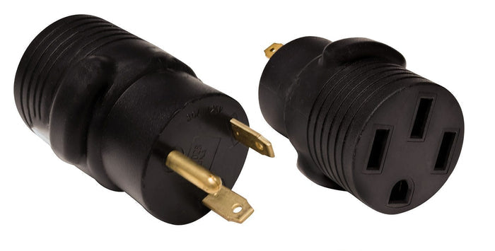 Black Valterra 50 Amp Female to 30 Amp Male RV Adapter Plug A10-3050A - Both Ends View | United RV Parts