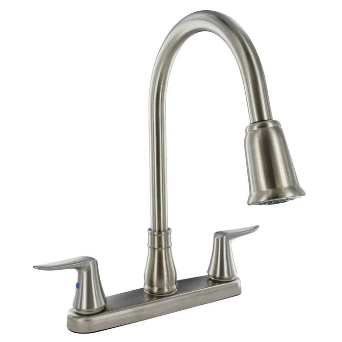 Brushed Nickel Valterra Hi-Arc Pull-Down RV Kitchen Faucet PF221404 - Front View | United RV Parts