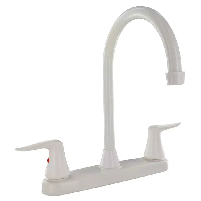 White Valterra RV Kitchen Faucet Hi-Arc Spout Dual Lever PF221204 - Front View | United RV Parts