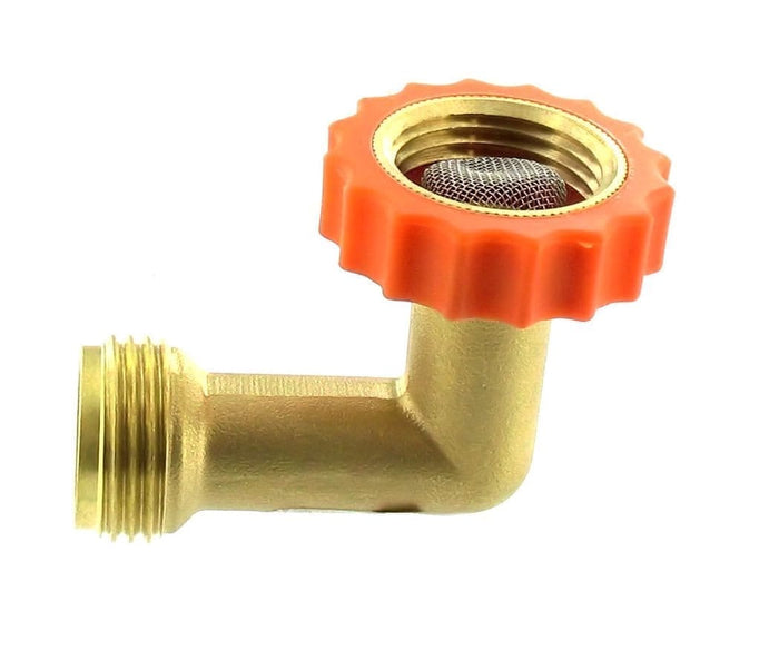 Brass 90 Degree RV Hose Saver Fitting with Orange Grip - Side View | United RV Parts