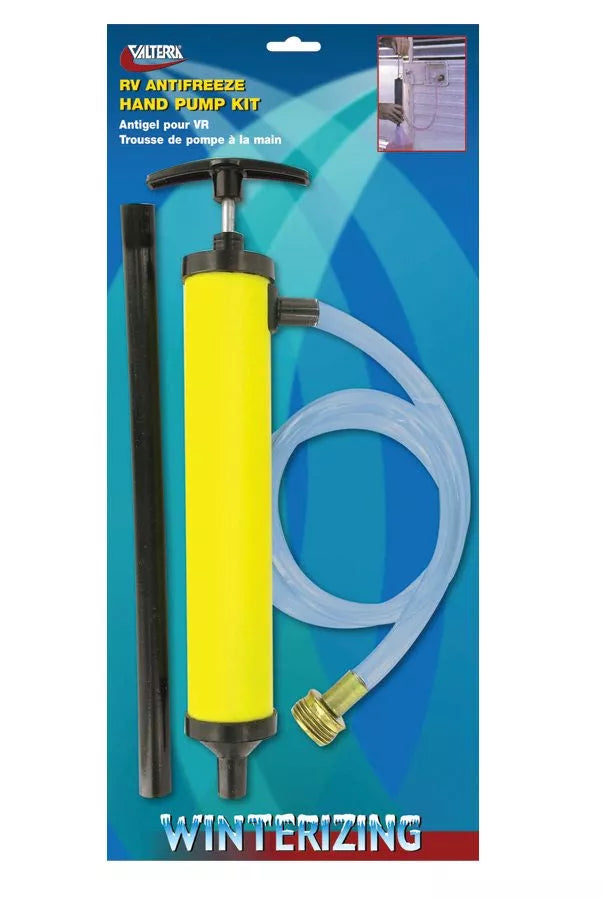 Yellow Valterra RV Antifreeze Hand Pump Kit with Hose - Package View | United RV Parts