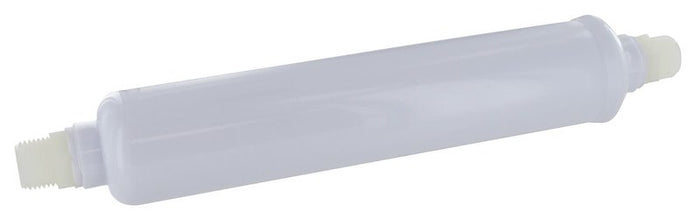 White Inline RV Water Filter with Threaded Fittings - Side Angle | United RV Parts