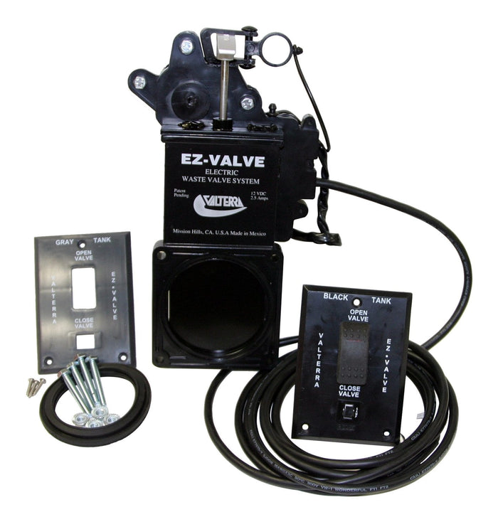 Black Valterra Bladex EZ Electric Waste Valve System Complete Kit - Product Layout | United RV Parts