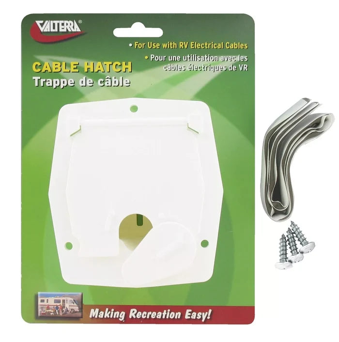 White ABS Valterra Cable Hatch A10-2143VP with Screws and Seal - Retail Packaging | United RV Parts