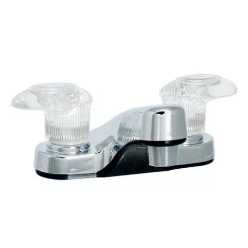 Chrome Valterra Catalina 4-Inch RV Lavatory Faucet with Acrylic Handles - Front View | United RV Parts