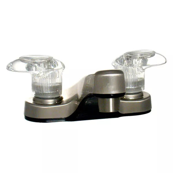 Nickel Valterra Catalina 4-Inch RV Lavatory Faucet with Acrylic Handles - Front View | United RV Parts