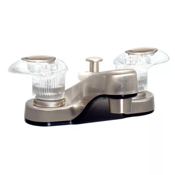 Brushed Nickel Valterra Catalina 4 Inch RV Lavatory Faucet with Tub Diverter - Angled View | United RV Parts