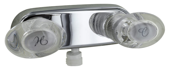 Chrome Valterra Catalina 4" RV Shower Valve with Clear Hot Cold Knobs - Front View | United RV Parts
