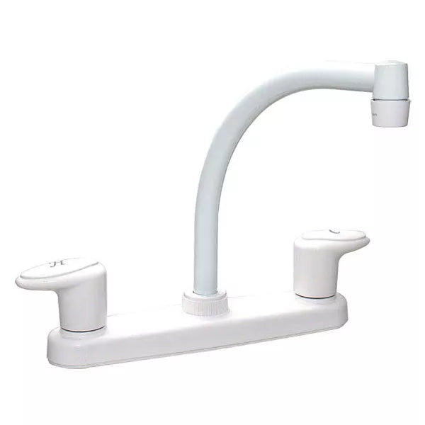 White Valterra Catalina 8" RV Hi Arc Kitchen Faucet 2-Handle - Front View | United RV Parts