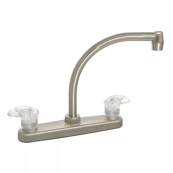 Nickel Hi-Arc RV Kitchen Faucet Two-Handle - Front View | United RV Parts