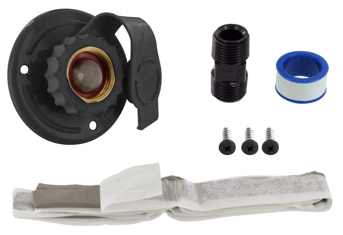 Black Valterra RV City Water Inlet A01-0175LFVP - Complete Kit with Brass Fitting, Screws & Tape | United RV Parts
