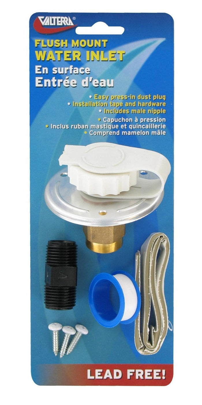 Valterra A01-0172LFVP Flush Mount RV Water Inlet Kit - Lead Free, Retail Packaging Front View | United RV Parts